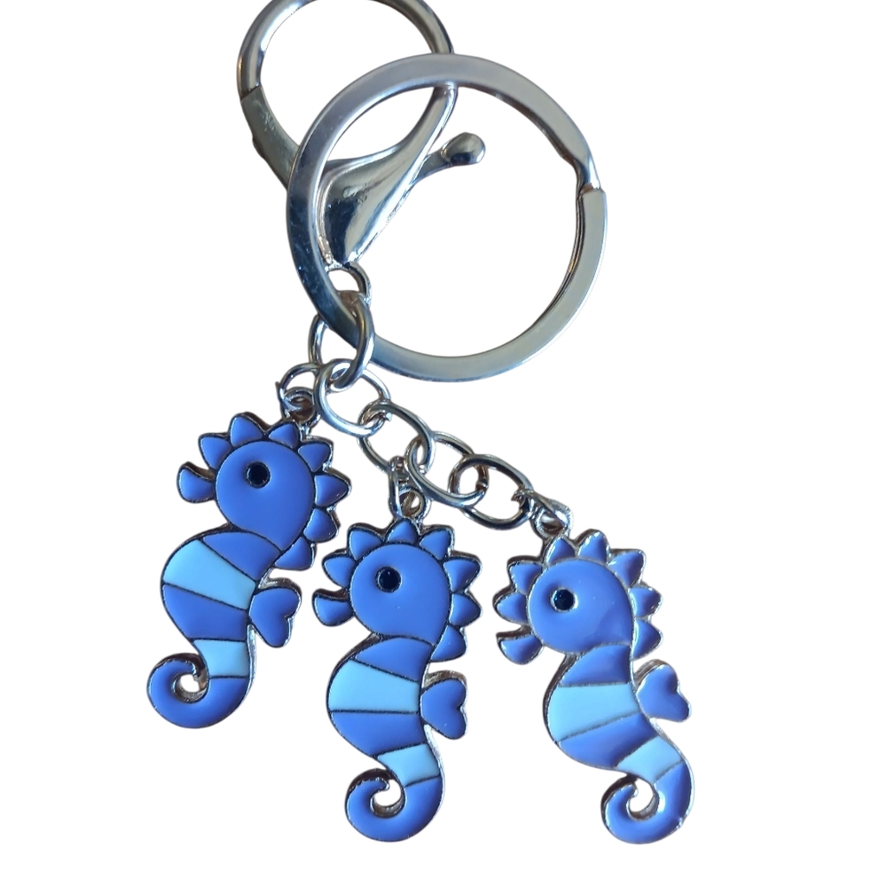 Blue Seahorse Trio Keychain Charm - Women Accessories